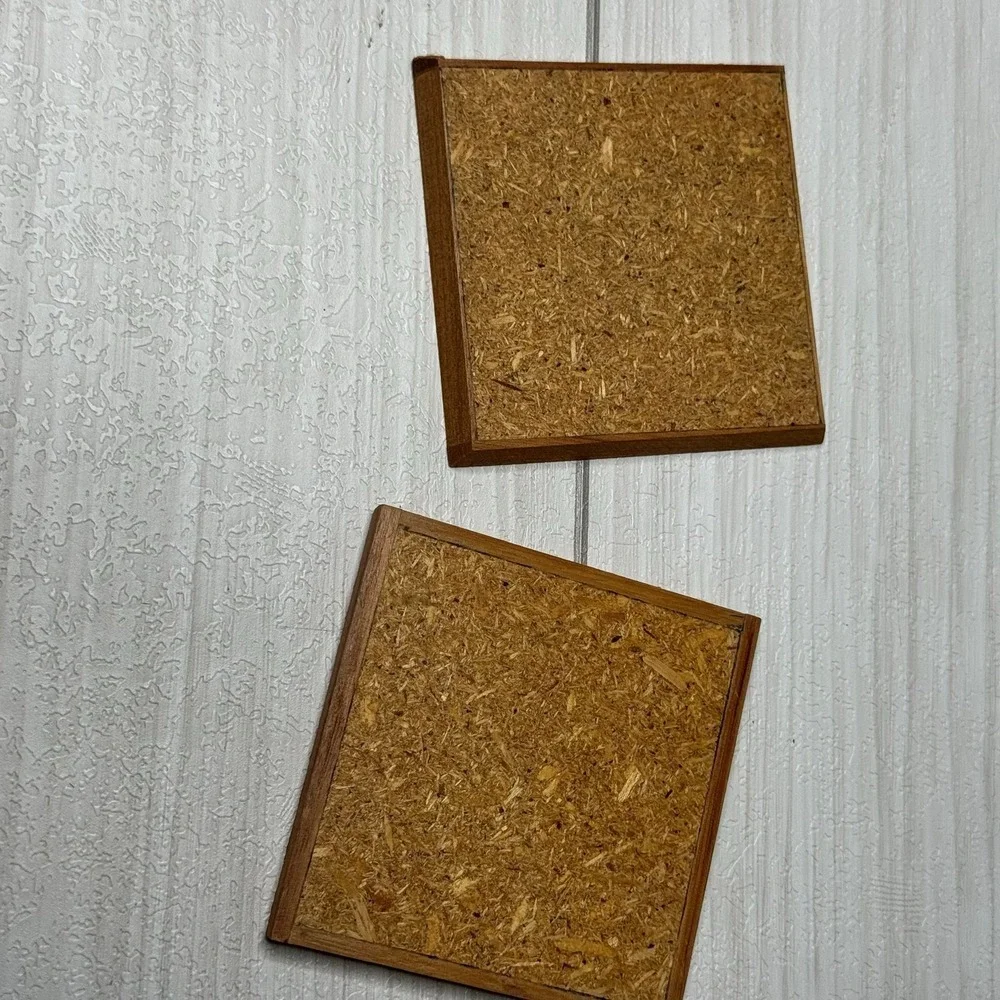 Vintage Wooden Mosaic Coasters Set of 2 Geometric Inlay Wood Decor Home Accent